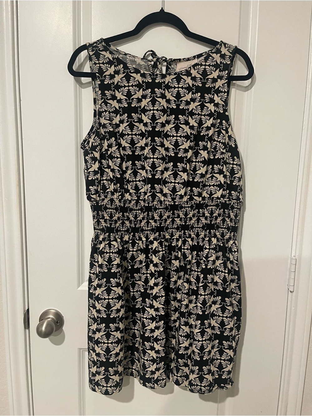 Universal Thread Black and Cream Floral Smocked Waist Mini Dress